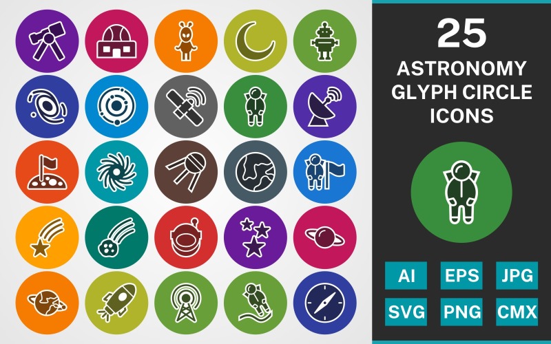 25 ASTRONOMI GLYPH CIRCLE PACK Ikonuppsättning