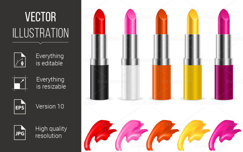Download Vector "Colorful Lipstick - Vector Image" / Colorful Lipstick - Vector Image - Vector на тему графика lipstick,color,background,colorful,illustration,white,black,women,nobody,style,sexy,glamour,paint,red,care,woman,pink,grey,tube,vector