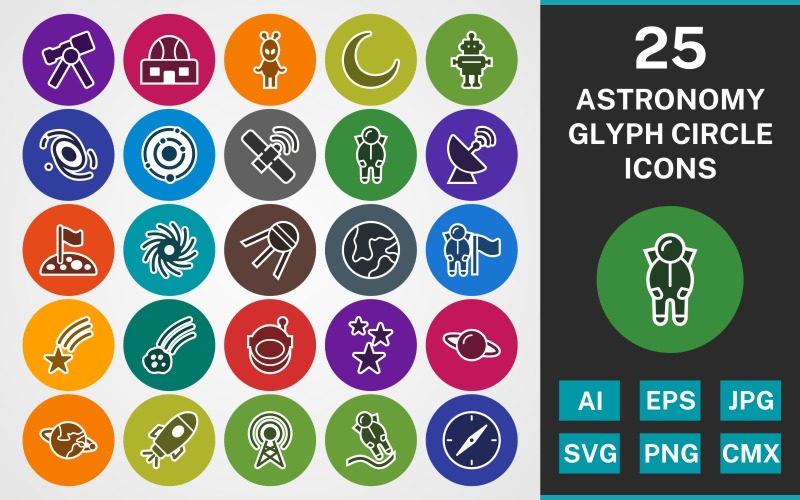 Conjunto de iconos de 25 ASTRONOMY GLYPH CIRCLE PACK
