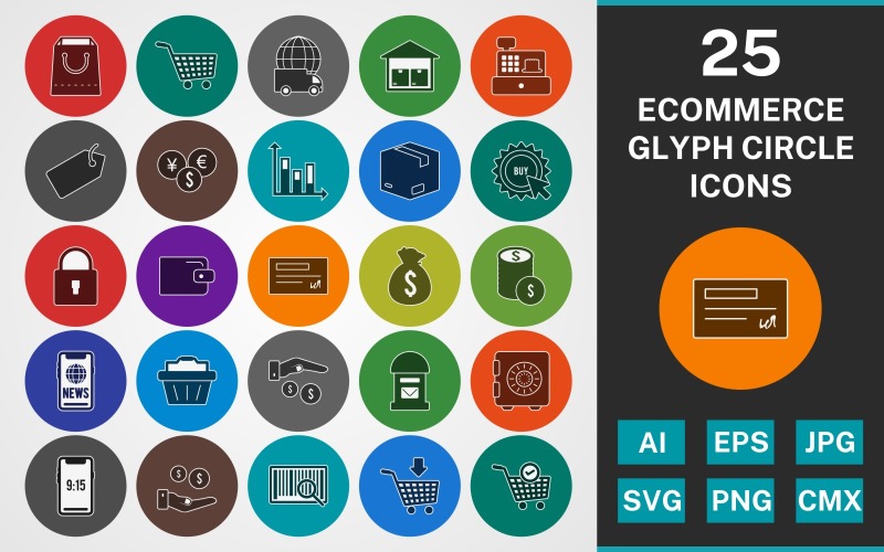 Download Набор иконок "25 ECOMMERCE GLYPH CIRCLE PACK Icon Set" / 25 ECOMMERCE GLYPH CIRCLE PACK Icon Set - Набор иконок на тему shopping set,file,icon,icons,linear,glyph,vector,sign,symbol,pictogram,circle,ecommerce,package,buy,vault,payment,tag,currencies,security,add to cart