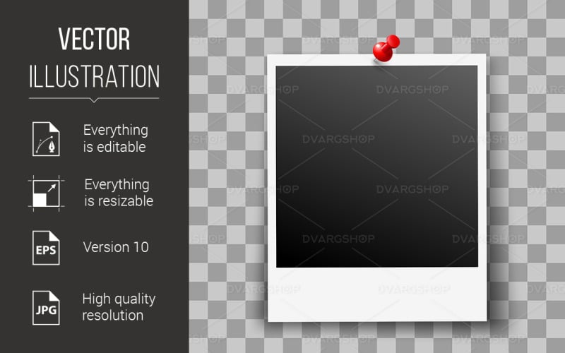 Download Vector "Photo Frame - Vector Image" / Photo Frame - Vector Image - Vector на тему графика photo,frame,pin,transparent,retro,red,background,size,paper,black,decorative,board,object,camera,film,icon,photography,greeting,vector,isolated