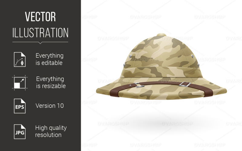 Download Vector "Pith Helmet - Vector Image" / Pith Helmet - Vector Image - Vector на тему графика pith,helmet,cork,camouflage,isolated,white,background,hat,safari,explorer,military,dress,protection,object,canvas,colonialism,tourist,accessory,exploration,expeditionary