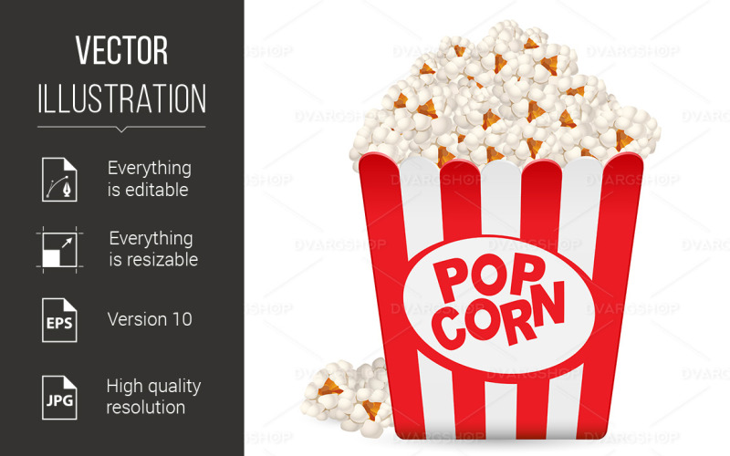 Popcorn in einer gestreiften Wanne - Vektor-Bild