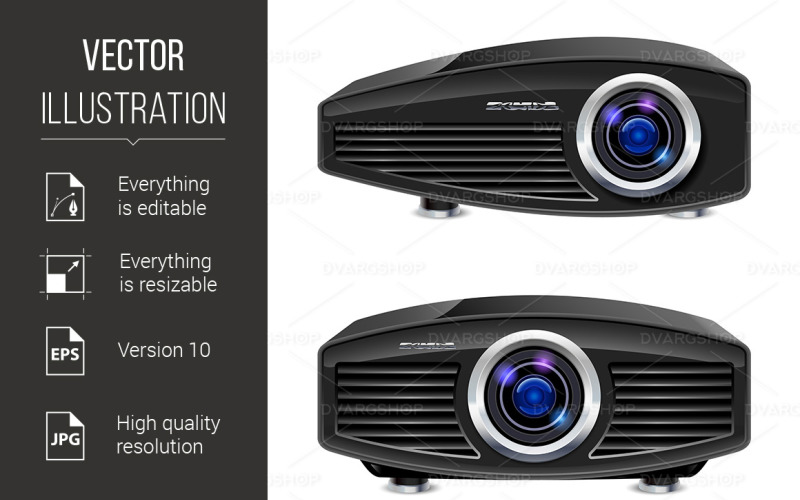 Download Vector "Realistic Multimedia Projector - Vector Image" / Realistic Multimedia Projector - Vector Image - Vector на тему графика white,realistic,illustration,background,projector,video,screen,projecter,multimedia,isolated,equipment,lens,movie,icon,camera,education,lamp,meeting,technology,bright