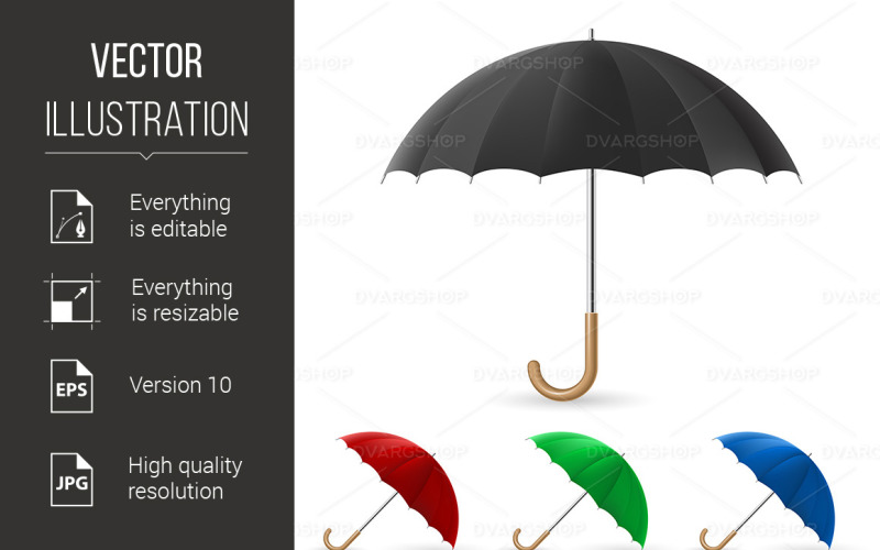 Download Vector "Realistic Umbrella in Four Colors - Vector Image" / Realistic Umbrella in Four Colors - Vector Image - Vector на тему графика colors,four,background,abstract,umbrella,rain,green,black,realistic,blue,big,parasol,business,handle,protective,key,retro,red,fashion