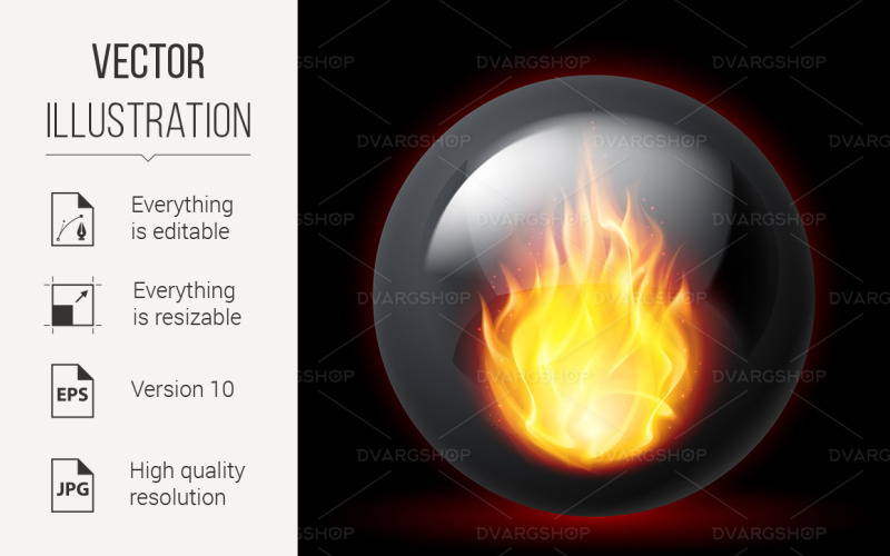 Download Vector "Sphere with Fire Flames - Vector Image" / Sphere with Fire Flames - Vector Image - Vector на тему графика sphere,flames,with,black,inside,background,logo,fire,design,gas,circle,flame,bubble,orb,shining,space,button,shadow,danger,icon