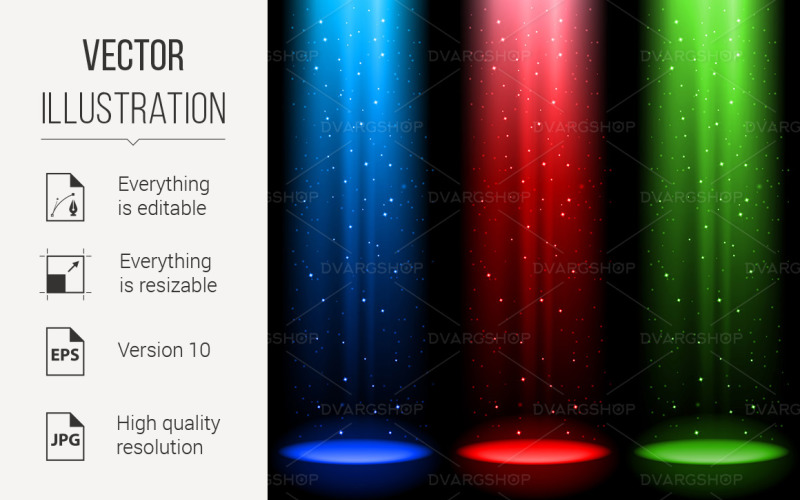 Download Vector "Three RGB Shafts of Light - Vector Image" / Three RGB Shafts of Light - Vector Image - Vector на тему графика rgb,shafts,black,light,red,spotlight,blue,green,background,stage,star,pillar,three,ray,shadow,electricity,conventionalized,illuminated,party,illustration