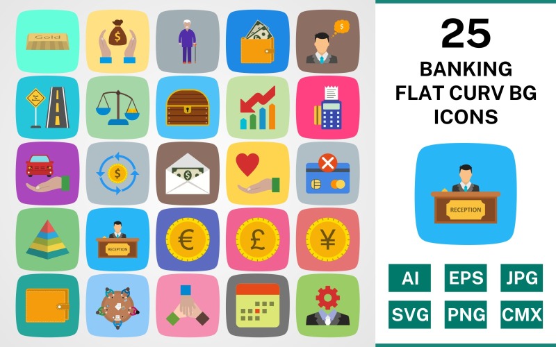 25 BANKING FLAT CURV BG PACK Ikonuppsättning