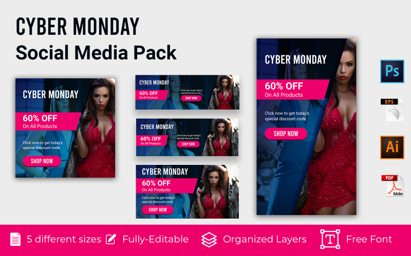 Download Шаблон для соцсетей "Cyber Monday Pack Social Media Template" / Cyber Monday Pack Social Media Template - Шаблон для соцсетей на тему графика banner pack,banner set,banners,best buying,black friday,coupon,cyber monday,deal,digital marketing,discount,electronics,facebook ad,flat design,instagram post,instagram story,metro design,mul