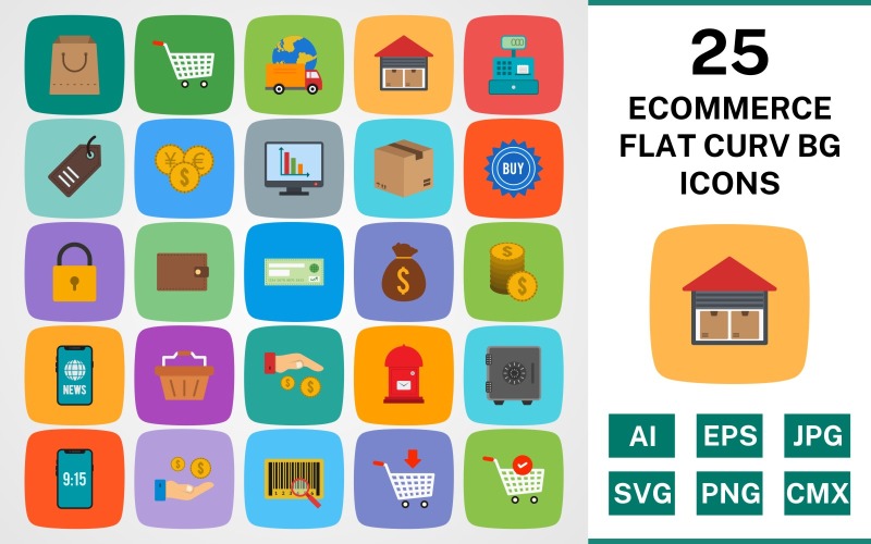 Download Набор иконок "25 ECOMMERCE FLAT CURV BG PACK Icon Set" / 25 ECOMMERCE FLAT CURV BG PACK Icon Set - Набор иконок на тему shopping set,file,icon,icons,flat,round,vector,sign,symbol,pictogram,curve,ecommerce,security,vault,cheque,currencies,package,add to cart,find product,tag