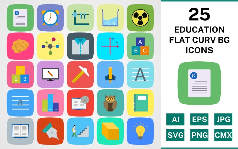 Download Набор иконок "25 EDUCATION FLAT CURV BG PACK Icon Set" / 25 EDUCATION FLAT CURV BG PACK Icon Set - Набор иконок на тему science set,file,icon,icons,flat,round,vector,sign,symbol,pictogram,curve,education,brain,book dvd,notepad,cube,axis,school shirt,radiation,abc cubes