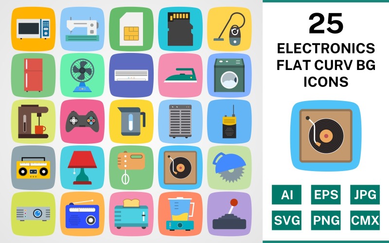 Download Набор иконок "25 ELECTRONIC DEVICES FLAT CURV BG PACK Icon Set" / 25 ELECTRONIC DEVICES FLAT CURV BG PACK Icon Set - Набор иконок на тему food set,file,icon,icons,flat,round,vector,sign,symbol,pictogram,curve,electronic devices,vaccum cleaner,iron,ac,microwave owen,washing machine,lamp,food mixer,projector