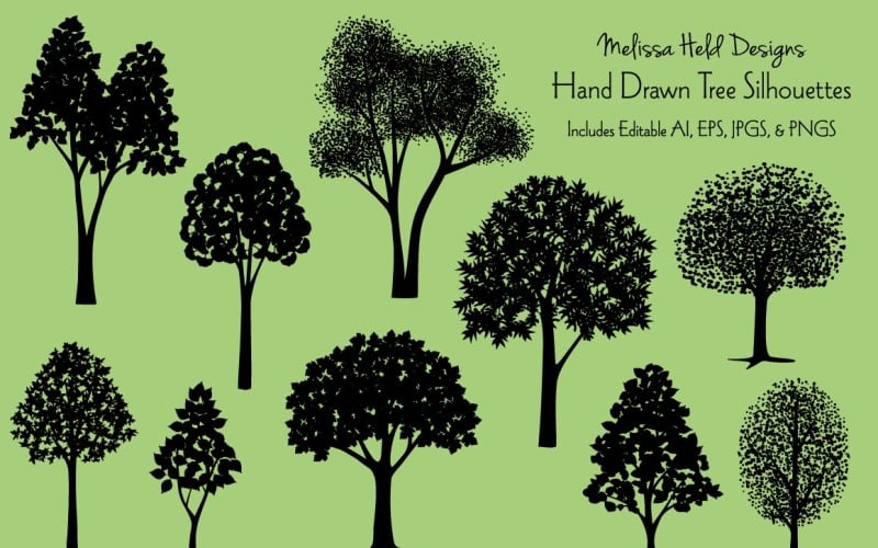 Hand gezeichnete Baum-Silhouetten - Illustration