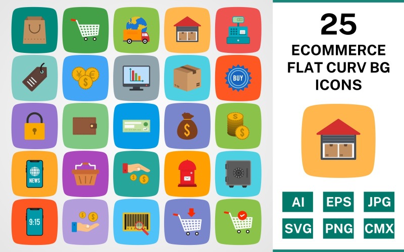 Набор иконок 25 ECOMMERCE FLAT CURV BG PACK