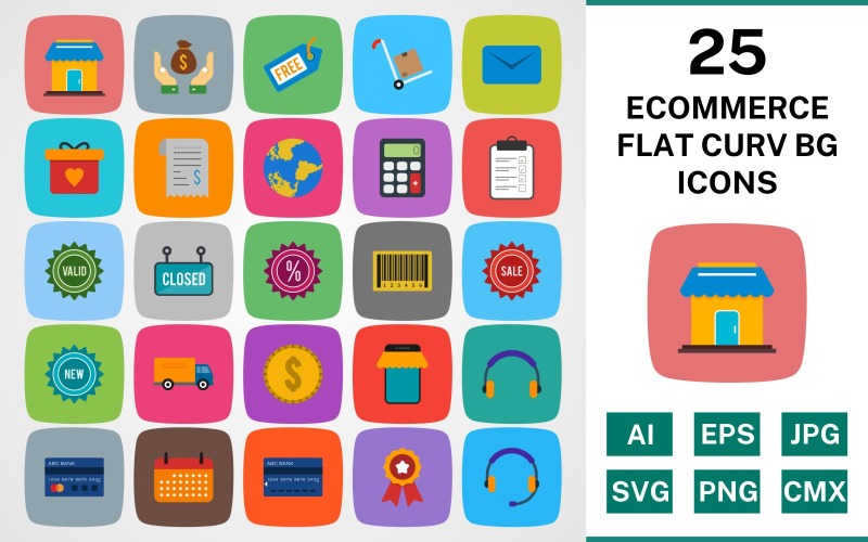 Набор иконок 25 ECOMMERCE FLAT CURV BG PACK