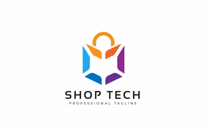 Download Шаблон логотипа "Shop Tech Logo Template" / Shop Tech Logo Template - Шаблон логотипа на тему графика bag,electronic,future,high,mobile,shop,shopping,tech,technology