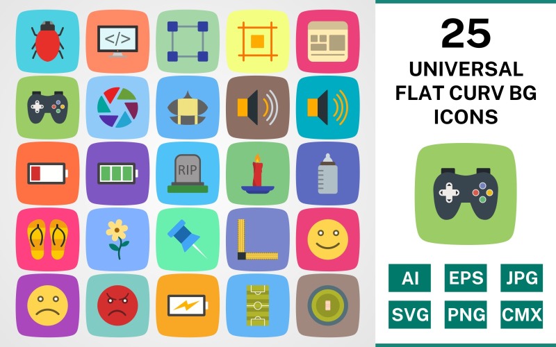 Download Набор иконок "25 UNIVERSAL FLAT CURV BG PACK Icon Set" / 25 UNIVERSAL FLAT CURV BG PACK Icon Set - Набор иконок set,file,icon,icons,flat,round,vector,sign,symbol,pictogram,curve,universal,grave,cnadle,bug,shutter,kite,flower,dragging,template