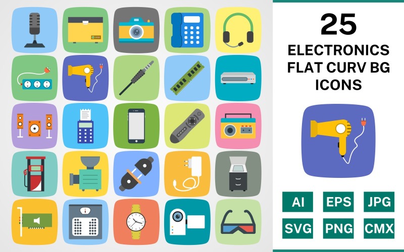 25 APPAREILS ÉLECTRONIQUES FLAT CURV BG PACK Icon Set