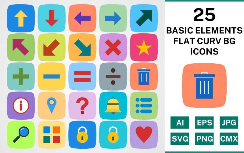 Download Набор иконок "25 BASIC ELEMENTS FLAT CURV BG PACK Icon Set" / 25 BASIC ELEMENTS FLAT CURV BG PACK Icon Set - Набор иконок на тему data set,file,icon,icons,flat,round,vector,sign,symbol,pictogram,curve,basic elements,notification,list,apps,unlock,left,delete,location,information