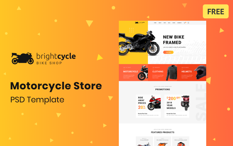 Brightcycle - Бесплатный PSD шаблон для магазина мотоциклов