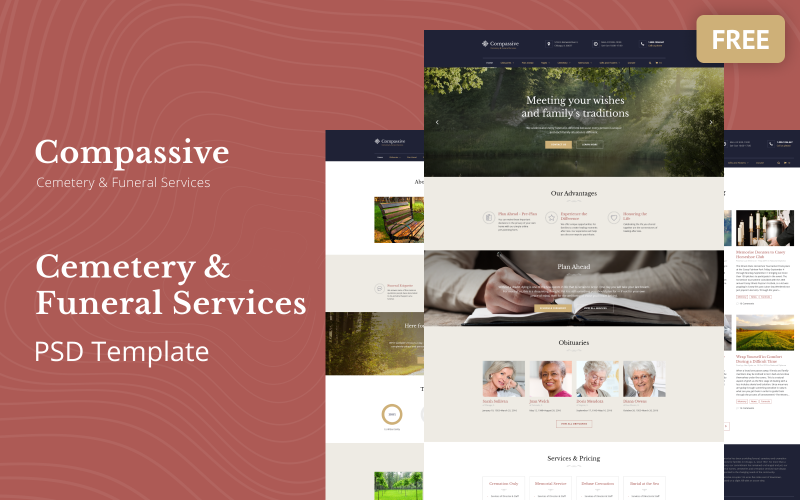 Compassive - Plantilla PSD gratuita de cementerio y servicios funerarios