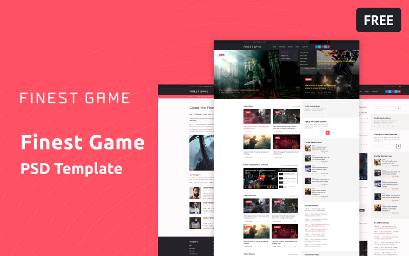 Gaming Website Template, Free PSD Template