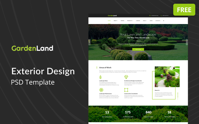 Garden Land - Design exteriéru Vícestránková PSD šablona zdarma