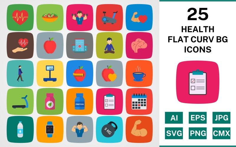 25 GEZONDHEID FLAT CURV BG PACK Icon Set