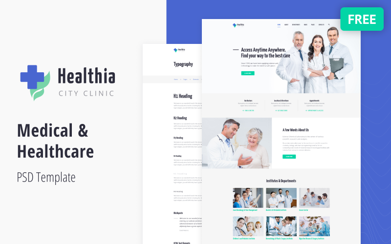 Healthia - Medisch en gezondheidszorg Schone multipage gratis PSD-sjabloon
