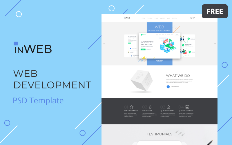 InWeb - Web Development Studio Clean Mehrseitige kostenlose PSD-Vorlage