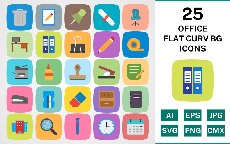 Download Набор иконок "25 OFFICE FLAT CURV BG PACK Icon Set" / 25 OFFICE FLAT CURV BG PACK Icon Set - Набор иконок на тему business set,file,icon,icons,flat,round,vector,sign,symbol,pictogram,curve,office,files,corrector,archive,tie,stamp,clip,office chair,office table
