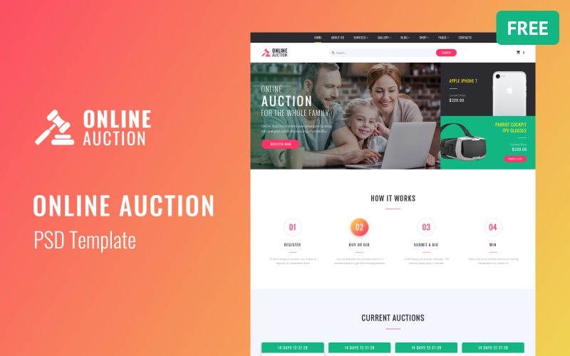 Online Auction Multipage Free PSD Template TemplateMonster