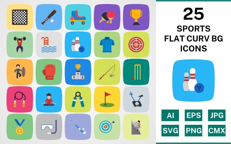 Download Набор иконок "25 SPORTS AND GAMES FLAT CURV BG PACK Icon Set" / 25 SPORTS AND GAMES FLAT CURV BG PACK Icon Set - Набор иконок на тему sports set,file,icon,icons,linear,round,vector,sign,symbol,pictogram,curve,sports,games,bowling,fishing,hockey,bullseye,chess,boxing,goal