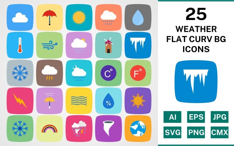 Download Набор иконок "25 WEATHER FLAT CURV BG PACK Icon Set" / 25 WEATHER FLAT CURV BG PACK Icon Set - Набор иконок на тему weather set,file,icon,icons,linear,round,vector,sign,symbol,pictogram,curve,weather,cloud,icicle,sun,rain,snow,storm,rainbow,wind