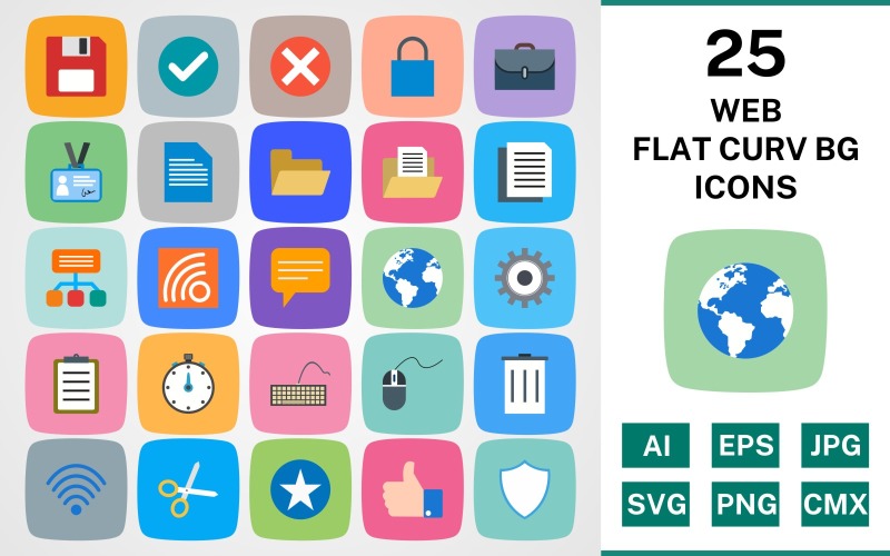 Download Набор иконок "25 WEB FLAT CURV BG PACK Icon Set" / 25 WEB FLAT CURV BG PACK Icon Set - Набор иконок на тему maps set,file,icon,icons,linear,round,vector,sign,symbol,pictogram,curve,web,type,trash,like,lock,save,clipboard,sitemap,document