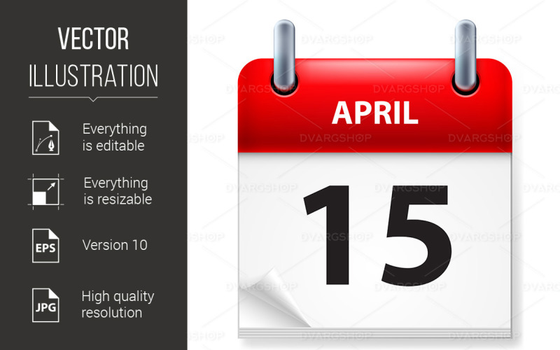 Download Vector "Calendar - Vector Image" / Calendar - Vector Image - Vector на тему графика calendar,april,background,fifteenth,white,icon,today,sign,graphic,binder,cardboard,color,object,page,frame,pad,spiral,organizer,date