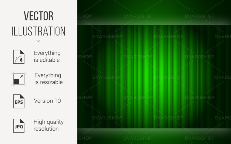 Download Vector "Curtain From the Theatre with a Spotlight - Vector Image" / Curtain From the Theatre with a Spotlight - Vector Image - Vector на тему графика spotlight,curtain,illustration,with,from,atre,ater,green,event,fabric,concert,box,drapes,night,classical,elegant,stage,display,center,entrance