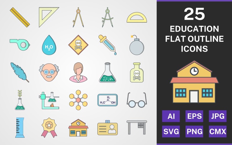 25 Ensemble d'icônes du pack EDUCATION FLAT