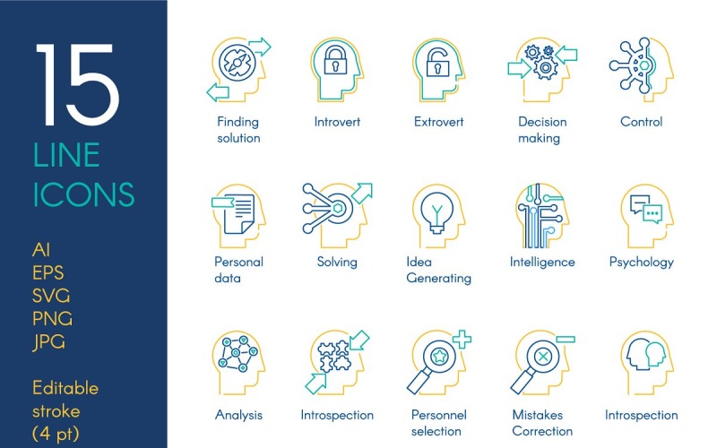 Download Набор иконок "Mental Activity Set Icon" / Mental Activity Set Icon - Набор иконок на тему data logo,illustration,design,vector,thin,color,collection,pack,yellow,blue,background,white,data,icon,line,contour,outline,idea,set,isolated,linear,skill,pictogram,items,activity,personal,solutio