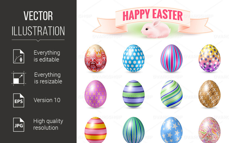 Download Vector "Set of Easter Eggs - Vector Image" / Set of Easter Eggs - Vector Image - Vector на тему графика easter,set,eggs,for,design,egg,illustration,floral,isolated,cartoon,nature,vintage,vector,spring,shape,retro,background,gift,color,flower