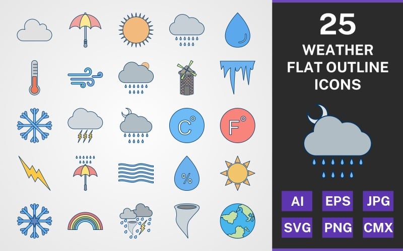 25 WEATHER FLAT OUTLINE PACK Icon Set