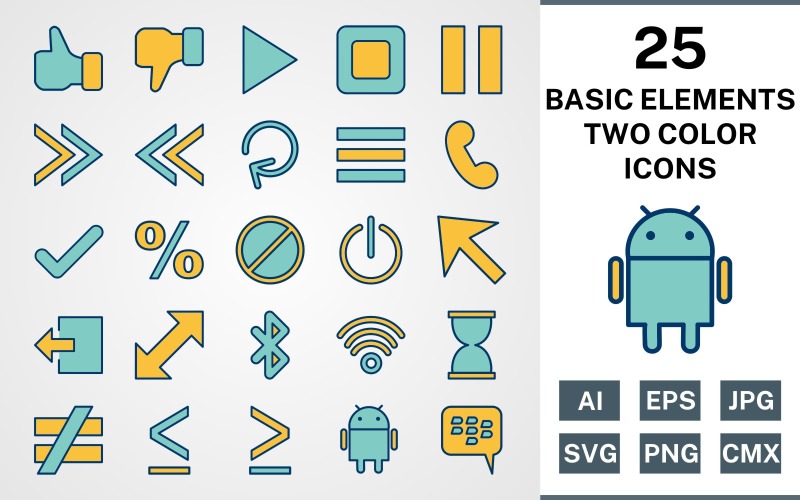 25 BASIC ELEMENTS FILLED TWO COLORS PACK Icon Set