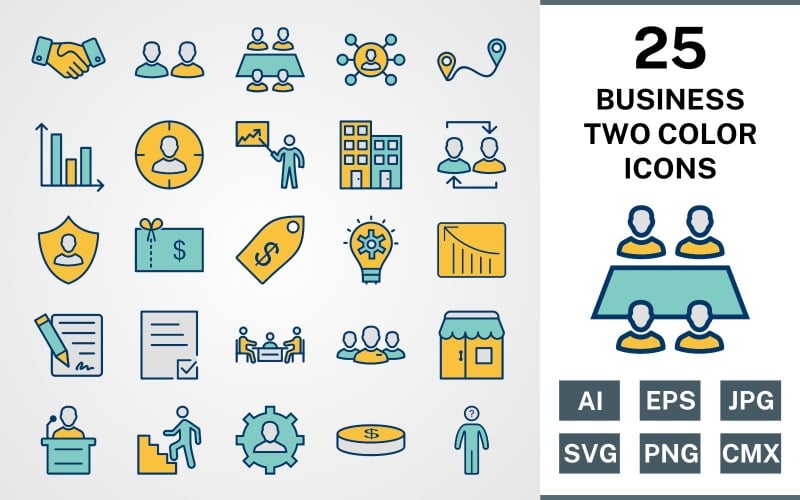 Download Набор иконок "25 BUSINESS FILLED TWO COLORS PACK Icon Set" / 25 BUSINESS FILLED TWO COLORS PACK Icon Set - Набор иконок на тему people set,file,icon,icons,filled,round,vector,sign,symbol,pictogram,two colors,business,people,working team,speech,promotion,aim,route,decision making,strategy