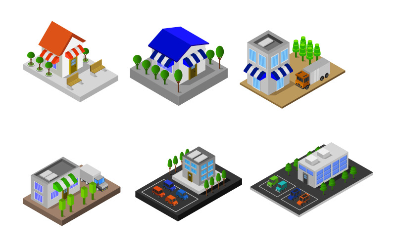 Conjunto de tienda isométrica - imagen vectorial