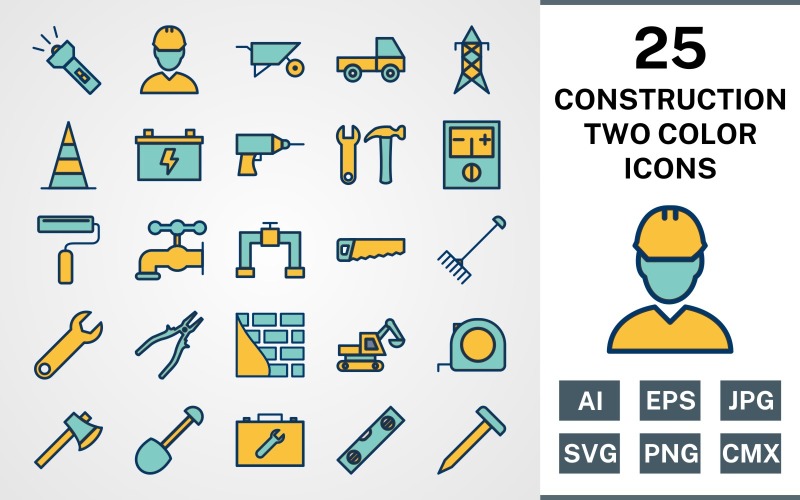 25 CONSTRUCTIE GEVULD TWEE KLEUREN PAK Icon Set