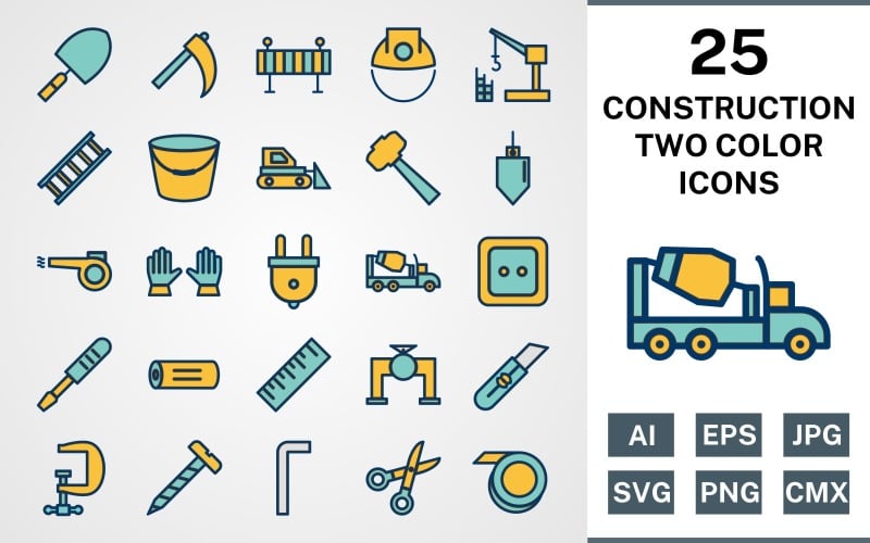 Download Набор иконок "25 CONSTRUCTION FILLED TWO COLORS PACK Icon Set" / 25 CONSTRUCTION FILLED TWO COLORS PACK Icon Set - Набор иконок на тему industrial set,file,icon,icons,filled,round,vector,sign,symbol,pictogram,two colors,construction,ladder,bulldozer,ruler,valve,plug,trowel,bucket,wood