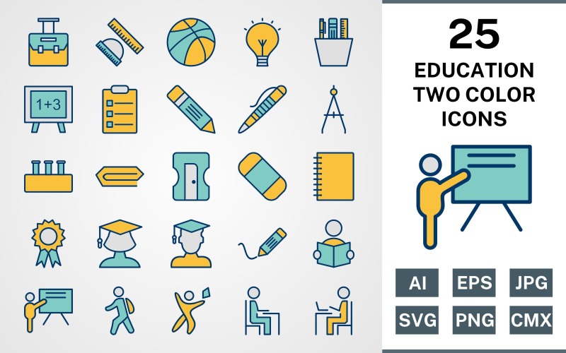 Download Набор иконок "25 EDUCATION FILLED TWO COLORS PACK Icon Set" / 25 EDUCATION FILLED TWO COLORS PACK Icon Set - Набор иконок на тему science set,file,icon,icons,filled,round,vector,sign,symbol,pictogram,two colors,education,ball,bulb,bag,compass,teaching,reading,writing,list