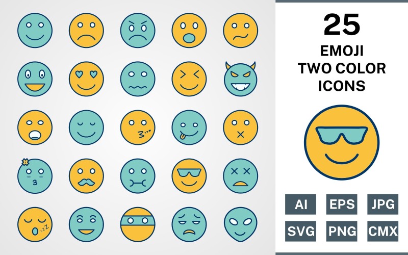 25 EMOJI FILLED TWO COLORS PACK Icon Set