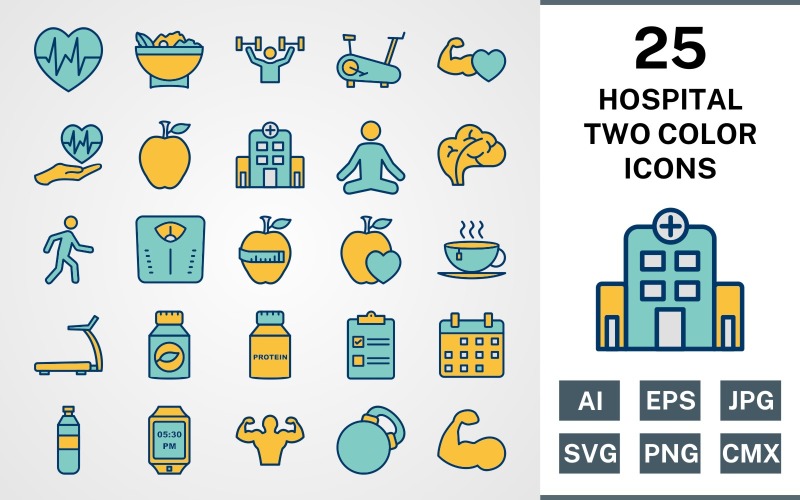 Download Набор иконок "25 HEALTH FILLED TWO COLORS PACK Icon Set" / 25 HEALTH FILLED TWO COLORS PACK Icon Set - Набор иконок на тему sports set,file,icon,icons,filled,round,vector,sign,symbol,pictogram,two colors,hospital,health,yoga,exercise,kettlebell,protein,salad,healthy heart,heart beat