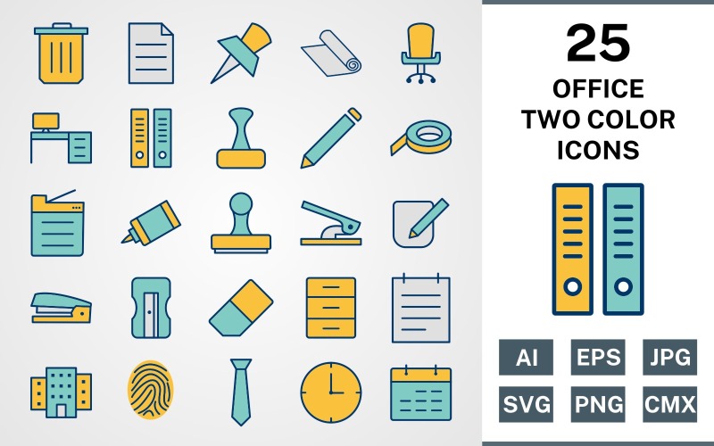 25 OFFICE FILLED TWO COLORS PACK Icon Set - TemplateMonster